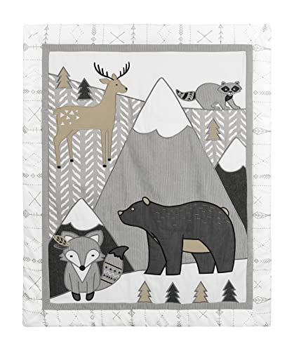 Product: Sweet Jojo Designs Beige, Grey and White Boho Mountain Animal Gray Woodland Forest Friends Baby Unisex Boy or Girl Nursery Crib Bedding Set - 4 Pieces - Deer Fox Bear