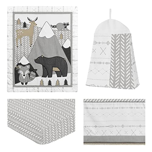 Product: Sweet Jojo Designs Beige, Grey and White Boho Mountain Animal Gray Woodland Forest Friends Baby Unisex Boy or Girl Nursery Crib Bedding Set - 4 Pieces - Deer Fox Bear
