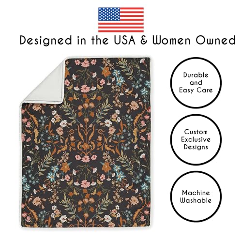 Product: Sweet Jojo Designs Black Boho Floral Baby Crib Bedding Set for Girls 6pc - BreathableBaby Breathable Mesh Crib Liner Nursery Blanket Fitted Sheet - Wildflower Vintage Orange Teal Bohemian Farmhouse
