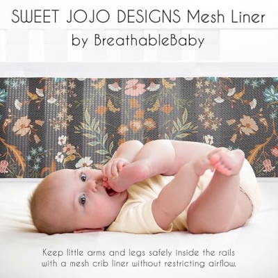 Product: Sweet Jojo Designs Black Boho Floral Baby Crib Bedding Set for Girls 6pc - BreathableBaby Breathable Mesh Crib Liner Nursery Blanket Fitted Sheet - Wildflower Vintage Orange Teal Bohemian Farmhouse