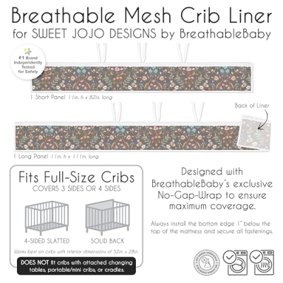 Product: Sweet Jojo Designs Black Boho Floral Baby Crib Bedding Set for Girls 6pc - BreathableBaby Breathable Mesh Crib Liner Nursery Blanket Fitted Sheet - Wildflower Vintage Orange Teal Bohemian Farmhouse