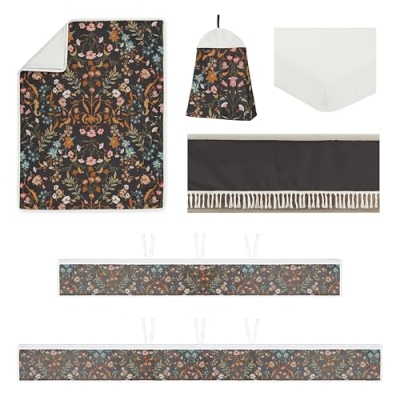Product: Sweet Jojo Designs Black Boho Floral Baby Crib Bedding Set for Girls 6pc - BreathableBaby Breathable Mesh Crib Liner Nursery Blanket Fitted Sheet - Wildflower Vintage Orange Teal Bohemian Farmhouse