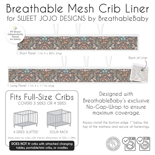 Product: Sweet Jojo Designs Black Boho Floral Baby Crib Bedding Set for Girls 6pc - BreathableBaby Breathable Mesh Crib Liner Nursery Blanket Fitted Sheet - Wildflower Vintage Orange Teal Bohemian Farmhouse