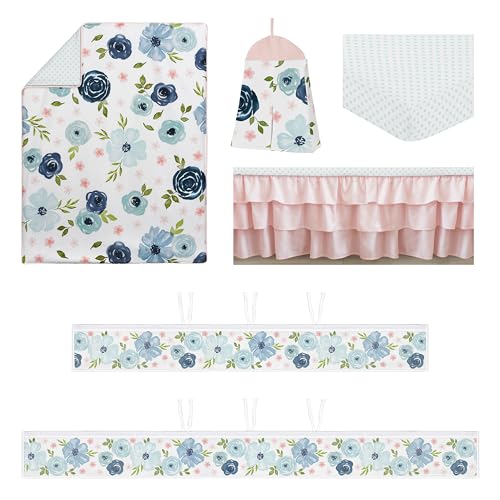 Blush Pink Blue Boho Floral Baby Crib Bedding Set 6 Piece, Breathable Mesh Liner, Girl Nursery 52in x 28in 1 Product: Sweet Jojo Designs Blush Pink Blue Boho Floral Girl Baby Crib Bedding Set Infant Nursery Room BreathableBaby Breathable Mesh Crib Liner Blanket Fitted Sheet Skirt 6p Bohemian Farmhouse Shabby Chic