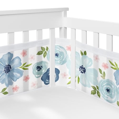 Blush Pink Blue Boho Floral Baby Crib Bedding Set 6 Piece, Breathable Mesh Liner, Girl Nursery 52in x 28in 8 Product: Sweet Jojo Designs Blush Pink Blue Boho Floral Girl Baby Crib Bedding Set Infant Nursery Room BreathableBaby Breathable Mesh Crib Liner Blanket Fitted Sheet Skirt 6p Bohemian Farmhouse Shabby Chic