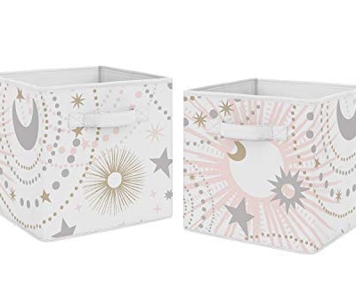 Product: Sweet Jojo Designs Blush Pink, Gold and Grey Star and Moon Organizer Storage Bins for Celestial Collection - Set of 2