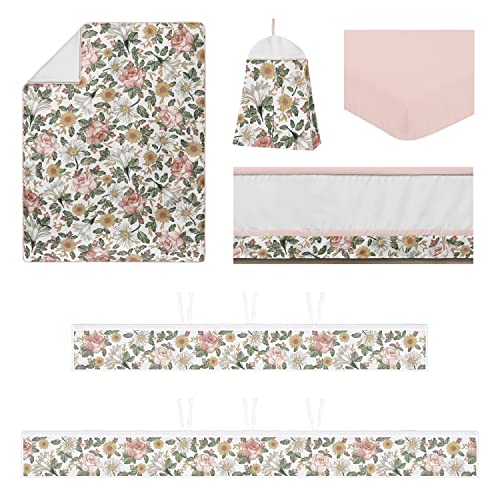 Product: Sweet Jojo Designs Blush Pink Yellow Vintage Floral Boho Girl Baby Crib Bedding Set Infant Nursery BreathableBaby Breathable Mesh Crib Liner Blanket Sheet Skirt 6 PC Bohemian Shabby Chic Rose Flower