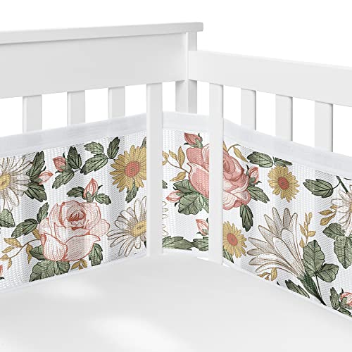 Product: Sweet Jojo Designs Blush Pink Yellow Vintage Floral Boho Girl Baby Crib Bedding Set Infant Nursery BreathableBaby Breathable Mesh Crib Liner Blanket Sheet Skirt 6 PC Bohemian Shabby Chic Rose Flower