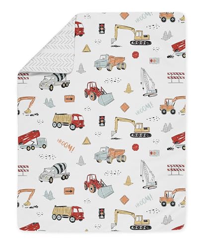 Product: Sweet Jojo Designs Construction Truck Boy Toddler Kid Childrens Comforter Bedding Set - 5 Pieces Comforter, Sham and Sheets - Grey Yellow Orange Red and Blue Transportation Chevron Arrow