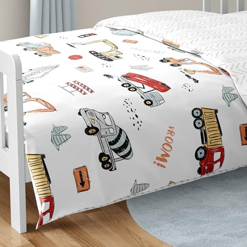 Product: Sweet Jojo Designs Construction Truck Boy Toddler Kid Childrens Comforter Bedding Set - 5 Pieces Comforter, Sham and Sheets - Grey Yellow Orange Red and Blue Transportation Chevron Arrow