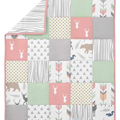 Product: Sweet Jojo Designs Coral, Mint and Grey Woodsy Deer Girls Baby Bedding 4 Piece Crib Set