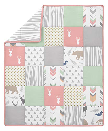 Product: Sweet Jojo Designs Coral, Mint and Grey Woodsy Deer Girls Baby Bedding 4 Piece Crib Set