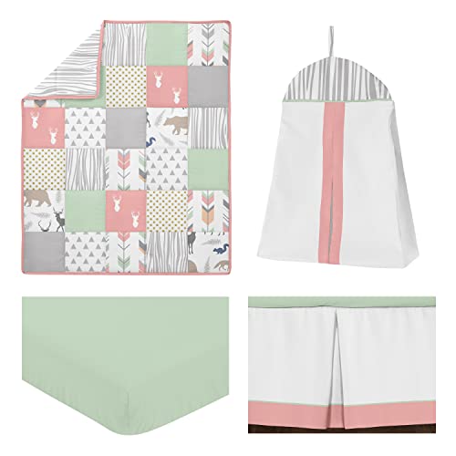 Product: Sweet Jojo Designs Coral, Mint and Grey Woodsy Deer Girls Baby Bedding 4 Piece Crib Set