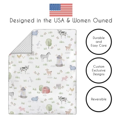 Product: Sweet Jojo Designs Farm Animals Baby Boy or Girl Nursery Crib Bedding Set - 4 Pieces - Watercolor Farmhouse Lattice Horse Cow Sheep Pig