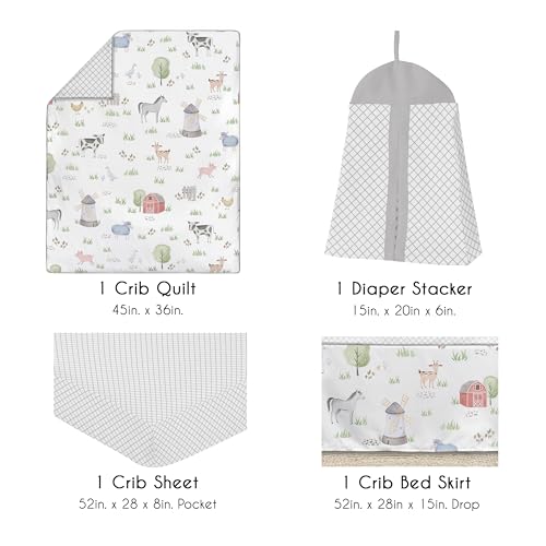 Product: Sweet Jojo Designs Farm Animals Baby Boy or Girl Nursery Crib Bedding Set - 4 Pieces - Watercolor Farmhouse Lattice Horse Cow Sheep Pig
