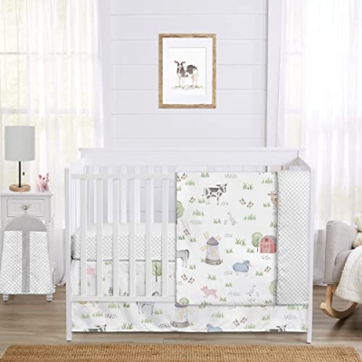 Product: Sweet Jojo Designs Farm Animals Baby Boy or Girl Nursery Crib Bedding Set - 4 Pieces - Watercolor Farmhouse Lattice Horse Cow Sheep Pig