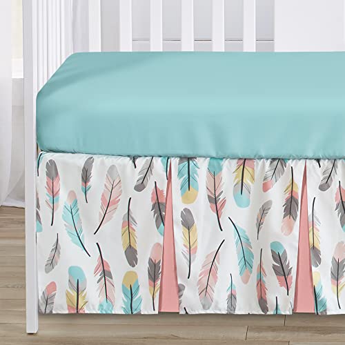 Sweet Jojo Designs Feather Baby Girls 4 Piece Crib Bedding Set, Multicolored Feather Grey Tribal Aqua Coral Nursery, 45in x 36in 3 Product: Sweet Jojo Designs Feather Baby Girls 4 Piece Crib Bedding Set