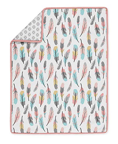 Sweet Jojo Designs Feather Baby Girls 4 Piece Crib Bedding Set, Multicolored Feather Grey Tribal Aqua Coral Nursery, 45in x 36in 2 Product: Sweet Jojo Designs Feather Baby Girls 4 Piece Crib Bedding Set