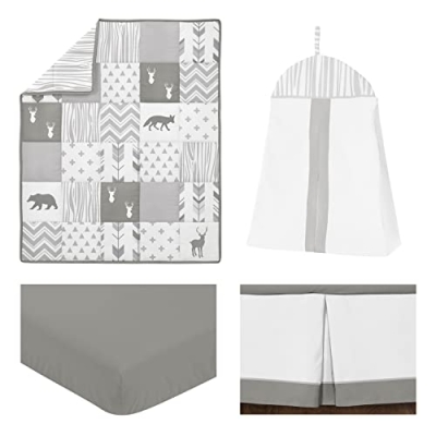 Product: Sweet Jojo Designs Grey and White Woodsy Deer Boy, Girl, Unisex Baby Crib Bedding Set 4 Pieces
