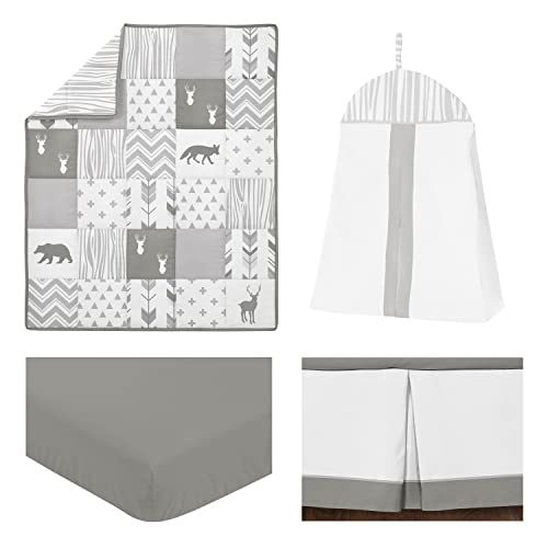 Product: Sweet Jojo Designs Grey and White Woodsy Deer Boy, Girl, Unisex Baby Crib Bedding Set 4 Pieces