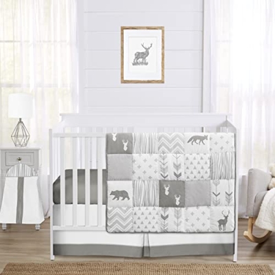 Product: Sweet Jojo Designs Grey and White Woodsy Deer Boy, Girl, Unisex Baby Crib Bedding Set 4 Pieces
