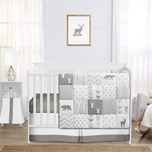Product: Sweet Jojo Designs Grey and White Woodsy Deer Boy, Girl, Unisex Baby Crib Bedding Set 4 Pieces