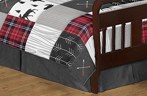 Sweet Jojo Designs Woodland Plaid Arrow Rustic Patch Boy Bedding Set, Grey Black Red Flannel Moose Gray, 5 Pieces 60x48in 3 Product: Sweet Jojo Designs Grey, Black and Red Woodland Plaid and Arrow Rustic Patch Boy Toddler Kid Childrens Bedding Set 5 Pieces Comforter, Sham and Sheets - Flannel Moose Gray