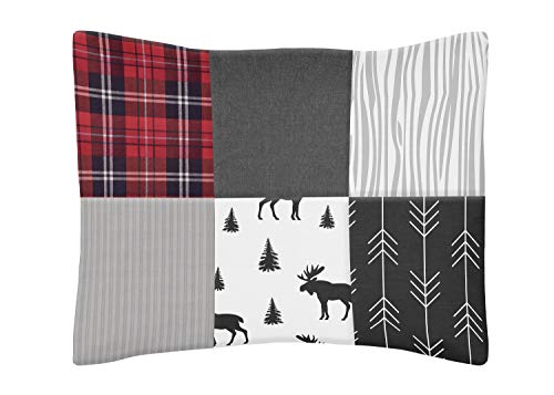 Sweet Jojo Designs Woodland Plaid Arrow Rustic Patch Boy Bedding Set, Grey Black Red Flannel Moose Gray, 5 Pieces 60x48in 1 Product: Sweet Jojo Designs Grey, Black and Red Woodland Plaid and Arrow Rustic Patch Boy Toddler Kid Childrens Bedding Set 5 Pieces Comforter, Sham and Sheets - Flannel Moose Gray
