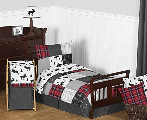 Sweet Jojo Designs Grey, Black and Red Woodland Plaid and Arrow Rustic Patch Boy Toddler Kid Childrens Bedding Set 5 Pieces Comforter, Sham and Sheets - Flannel Moose Gray - Crib Bedding Sets Product: Sweet Jojo Designs Grey, Black and Red Woodland Plaid and Arrow Rustic Patch Boy Toddler Kid Childrens Bedding Set 5 Pieces Comforter, Sham and Sheets - Flannel Moose Gray