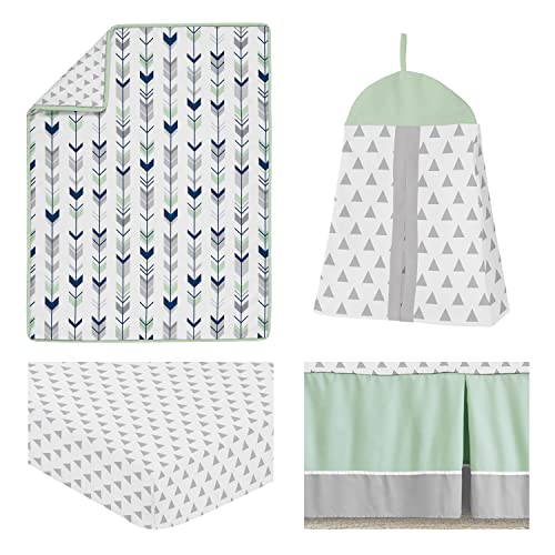 Sweet Jojo Designs Woodland Arrow Crib Bedding Set, Grey Navy Blue Mint, 4 Piece 45x36in 1 Product: Sweet Jojo Designs Grey, Navy Blue and Mint Woodland Arrow 4 Piece Baby Boy or Girl Crib Bed Bedding Set