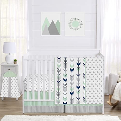 Product: Sweet Jojo Designs Grey, Navy Blue and Mint Woodland Arrow 4 Piece Baby Boy or Girl Crib Bed Bedding Set