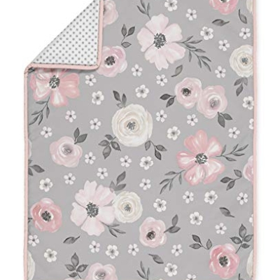 Product: Sweet Jojo Designs Grey Watercolor Floral Baby Girl Nursery Crib Bedding Set - 4 Pieces - Blush Pink Gray and White Shabby Chic Rose Flower Polka Dot Farmhouse