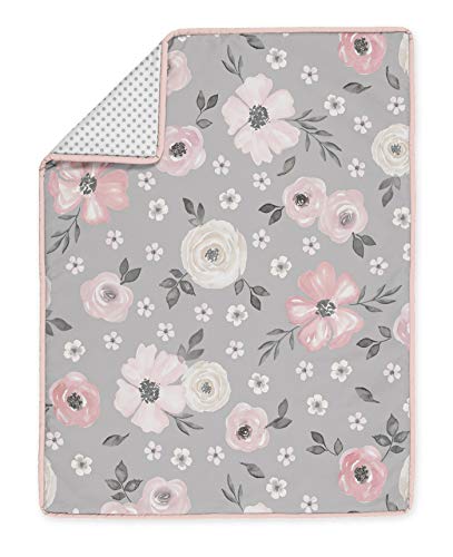Product: Sweet Jojo Designs Grey Watercolor Floral Baby Girl Nursery Crib Bedding Set - 4 Pieces - Blush Pink Gray and White Shabby Chic Rose Flower Polka Dot Farmhouse