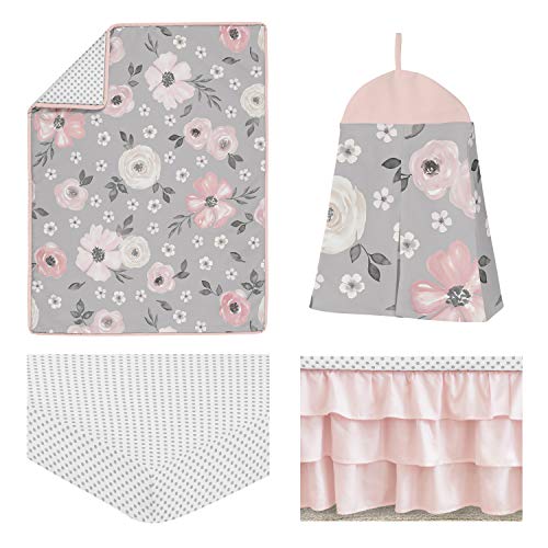 Product: Sweet Jojo Designs Grey Watercolor Floral Baby Girl Nursery Crib Bedding Set - 4 Pieces - Blush Pink Gray and White Shabby Chic Rose Flower Polka Dot Farmhouse