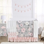 Product: Sweet Jojo Designs Grey Watercolor Floral Baby Girl Nursery Crib Bedding Set - 4 Pieces - Blush Pink Gray and White Shabby Chic Rose Flower Polka Dot Farmhouse