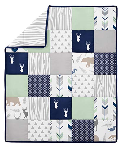 Product: Sweet Jojo Designs Navy Blue, Mint and Grey Woodsy Deer Boys Baby Bedding 4 Piece Crib Set