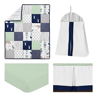Product: Sweet Jojo Designs Navy Blue, Mint and Grey Woodsy Deer Boys Baby Bedding 4 Piece Crib Set