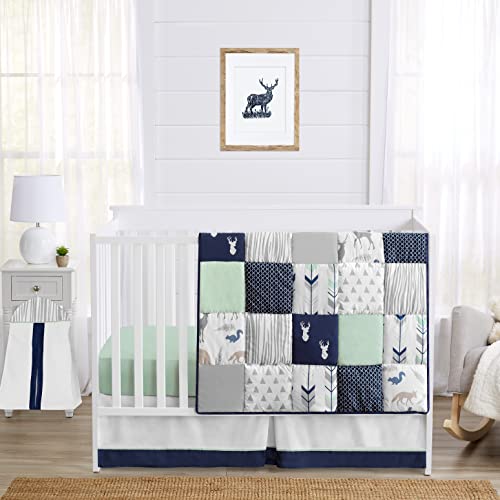 Product: Sweet Jojo Designs Navy Blue, Mint and Grey Woodsy Deer Boys Baby Bedding 4 Piece Crib Set