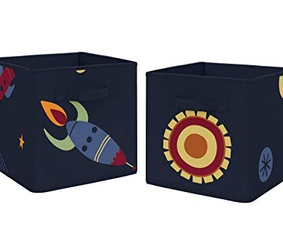 Product: Sweet Jojo Designs Navy Blue Planets Organizer Storage Bins for Space Galaxy Collection - Set of 2