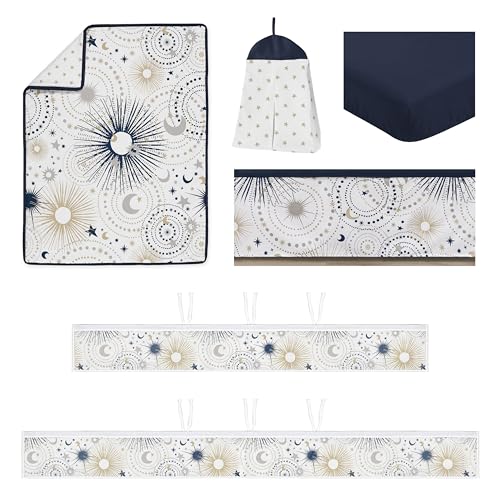 Product: Sweet Jojo Designs Navy Blue Star Moon Boy Girl Gender Neutral Baby Crib Bedding Set Infant Nursery Room BreathableBaby Breathable Mesh Crib Liner Blanket Fitted Sheet Skirt 6p Celestial Shabby Chic