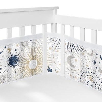 Product: Sweet Jojo Designs Navy Blue Star Moon Boy Girl Gender Neutral Baby Crib Bedding Set Infant Nursery Room BreathableBaby Breathable Mesh Crib Liner Blanket Fitted Sheet Skirt 6p Celestial Shabby Chic