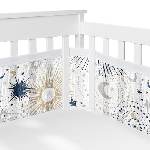 Product: Sweet Jojo Designs Navy Blue Star Moon Boy Girl Gender Neutral Baby Crib Bedding Set Infant Nursery Room BreathableBaby Breathable Mesh Crib Liner Blanket Fitted Sheet Skirt 6p Celestial Shabby Chic