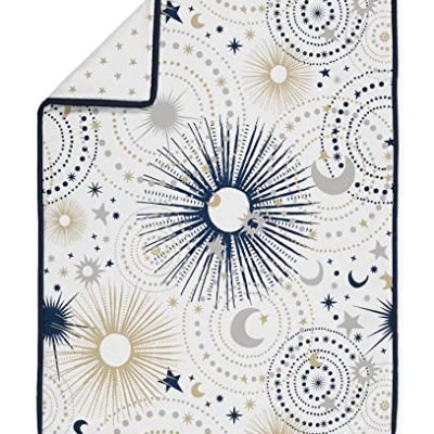 Product: Sweet Jojo Designs Navy Blue Star Moon Boy Girl Gender Neutral Baby Crib Bedding Set Infant Nursery Room BreathableBaby Breathable Mesh Crib Liner Blanket Fitted Sheet Skirt 6p Celestial Shabby Chic