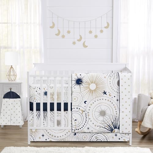 Product: Sweet Jojo Designs Navy Blue Star Moon Boy Girl Gender Neutral Baby Crib Bedding Set Infant Nursery Room BreathableBaby Breathable Mesh Crib Liner Blanket Fitted Sheet Skirt 6p Celestial Shabby Chic