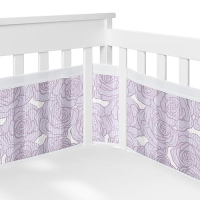 Sweet Jojo Designs Purple Floral Rose Girl Baby Crib Bedding Set, BreathableBaby Mesh Crib Liner, Lavender Princess Nursery, 6pc 8 Product: Sweet Jojo Designs Purple Floral Rose Girl Baby Crib Bedding Set Infant Nursery Room BreathableBaby Breathable Mesh Crib Liner 6p Solid Light Lavender Flower Elegant Princess Vintage Boho Shabby Chic