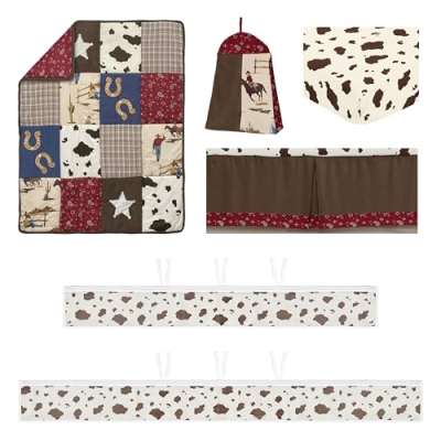 Sweet Jojo Designs Western Cowboy Baby Crib Bedding Set, Tan Brown Red Wild West Cow, 6 Piece 45in x 36in 7 Product: Sweet Jojo Designs Tan Brown Western Cowboy Boy Girl Gender Neutral Baby Crib Bedding Set Infant Nursery Room BreathableBaby Breathable Mesh Crib Liner Blanket Fitted Sheet Skirt 6p Red Wild West Cow