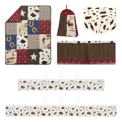 Sweet Jojo Designs Western Cowboy Baby Crib Bedding Set, Tan Brown Red Wild West Cow, 6 Piece 45in x 36in 1 Product: Sweet Jojo Designs Tan Brown Western Cowboy Boy Girl Gender Neutral Baby Crib Bedding Set Infant Nursery Room BreathableBaby Breathable Mesh Crib Liner Blanket Fitted Sheet Skirt 6p Red Wild West Cow