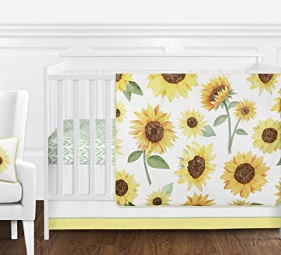 Product: Sweet Jojo Designs Yellow, Green and White Sunflower Boho Floral Baby Girl Nursery Crib Bedding Set - 11 Pieces - Farmhouse Watercolor Flower