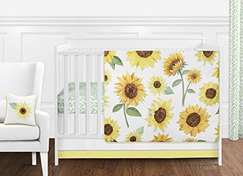 Sweet Jojo Designs Yellow, Green and White Sunflower Boho Floral Baby Girl Nursery Crib Bedding Set - 11 Pieces - Farmhouse Watercolor Flower - Crib Bedding Sets Product: Sweet Jojo Designs Yellow, Green and White Sunflower Boho Floral Baby Girl Nursery Crib Bedding Set - 11 Pieces - Farmhouse Watercolor Flower