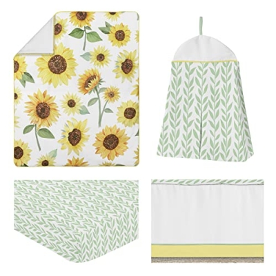 Product: Sweet Jojo Designs Yellow, Green and White Sunflower Boho Floral Baby Girl Nursery Crib Bedding Set - 4 Pieces - Farmhouse Watercolor Flower
